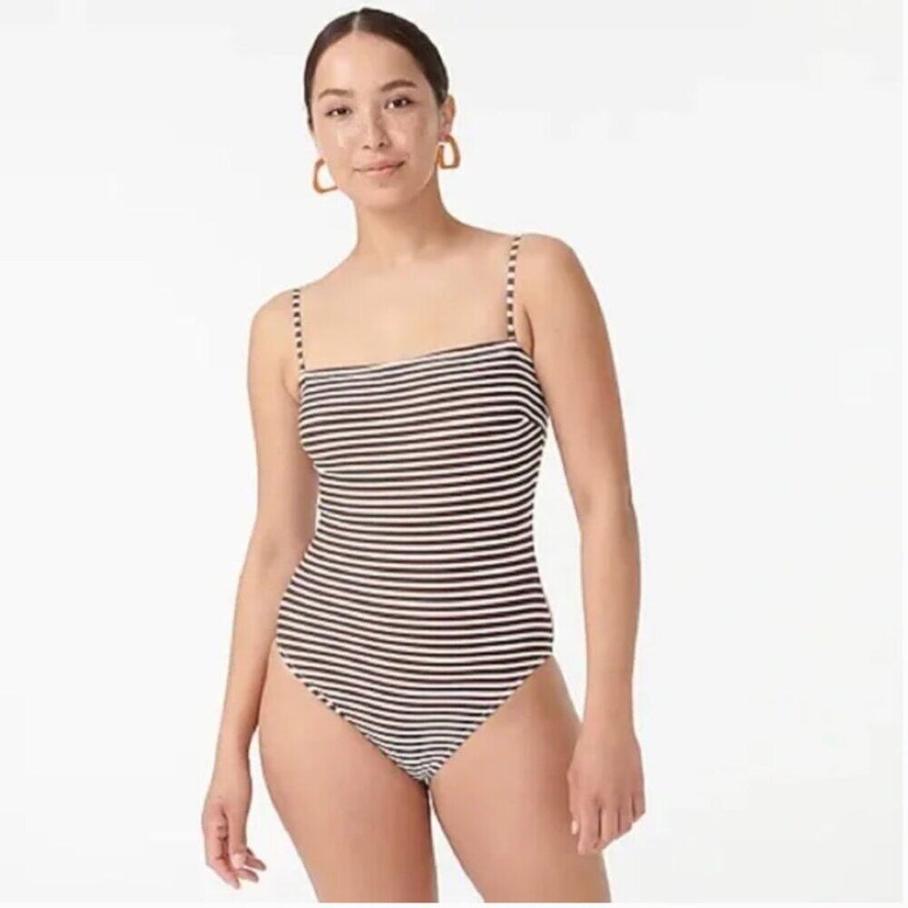 J. Crew Black and White Striped One Piece Swimsuit